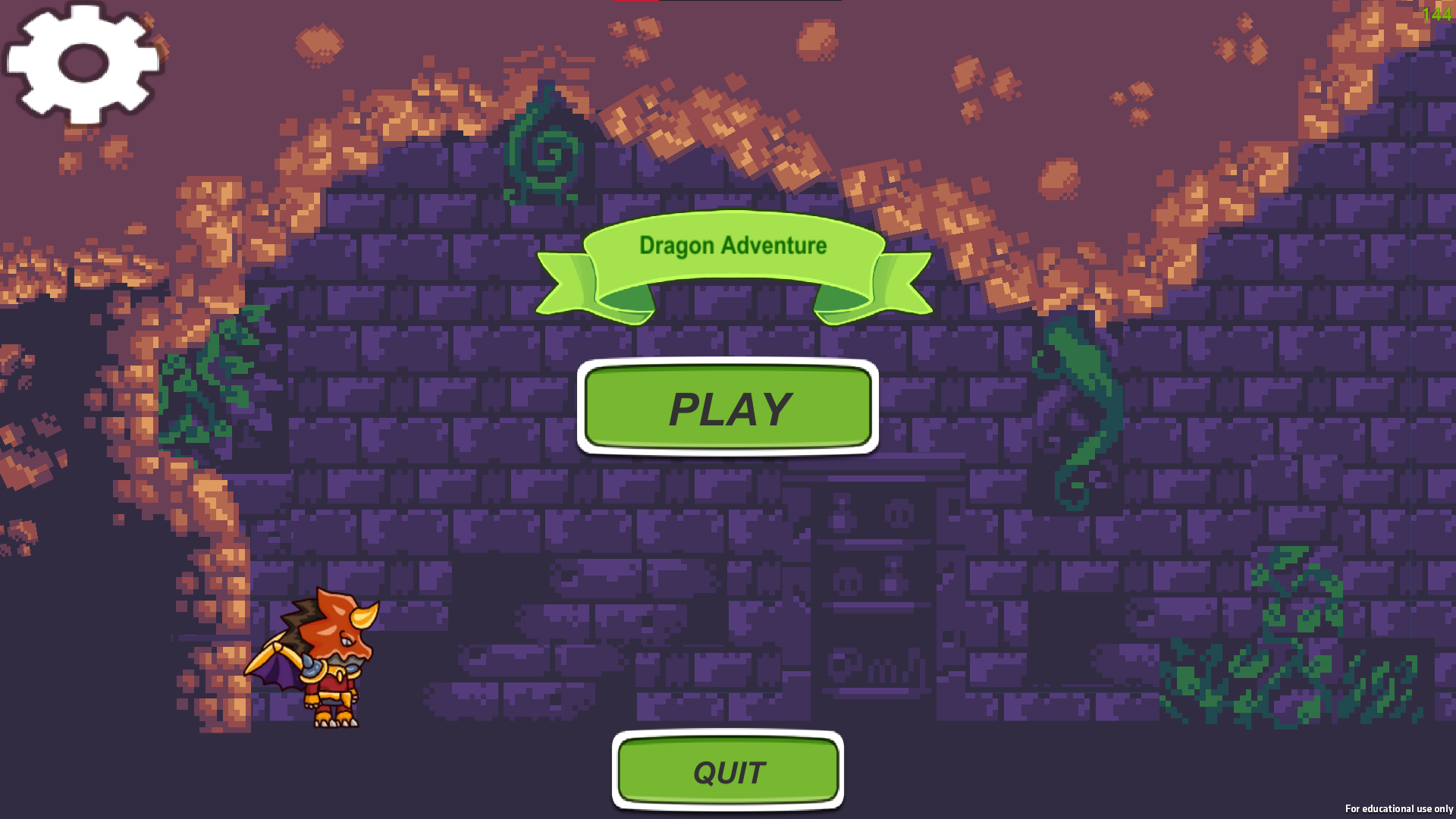 Menu au lancement du jeu